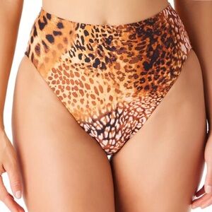 Bar III Glam Cheetah Full Coverage High Waist Animal Print Swim Separate Size S